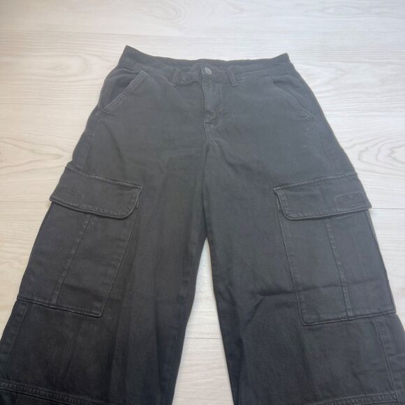 American Eagle Pants Womens 4 Black Cargo Baggy Wide Leg Super High Rise - Picture 3 of 8